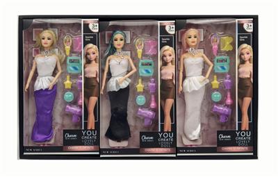 11寸实身9关节时尚礼服芭比+吸塑配件 3色混装 - OBL10432133