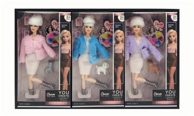 11寸实身11关节时尚芭比+化妆盒+狗 3色混装 - OBL10432134