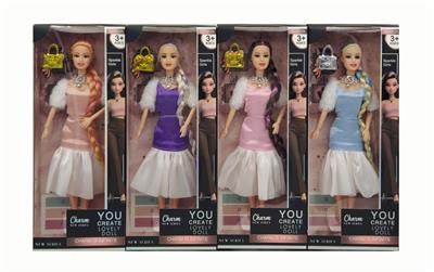 11寸实身9关节时尚礼服芭比+包包 4色混装 - OBL10432140