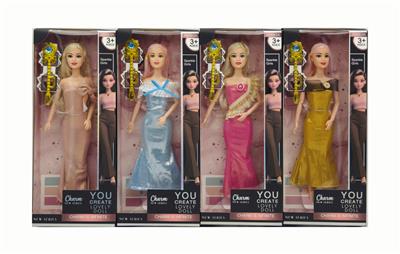 11寸实身9关节时尚礼服芭比+手杖 4色混装 - OBL10432141