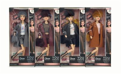 11寸实身11关节时尚皮衣芭比+包包 4色混装 - OBL10432142