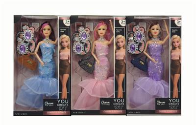 1寸实身9关节时尚礼服芭比+耳环+包包 3色混装 - OBL10432144