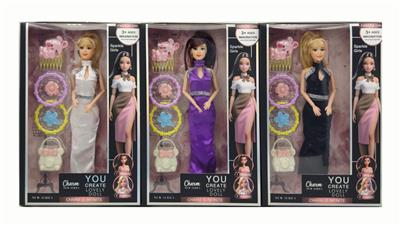 11寸实身9关节礼服芭比+吸塑配件 3色混装 - OBL10432148