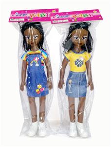 新款18寸肥童黑皮肤娃娃大眼妹空身带IC 包电2个LR44纽扣电池服装多色2款混装PVC卡头袋 - OBL10432154