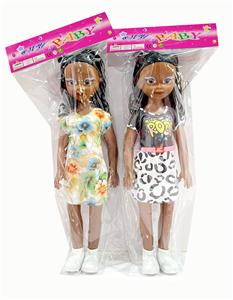 新款18寸肥童黑皮肤娃娃大眼妹空身带IC 包电2个LR44纽扣电池服装多色2款混装PVC卡头袋 - OBL10432155