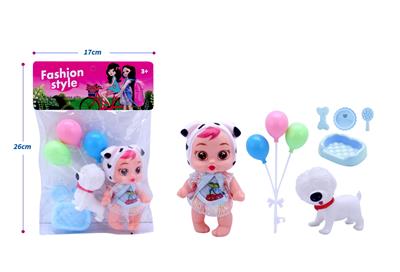 高档6寸搪胶哭泣娃带气球、宠物狗、狗盆配件 - OBL10432838