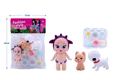 高档6寸搪胶哭泣娃带2只宠物狗、骨头吸塑配件 - OBL10432843