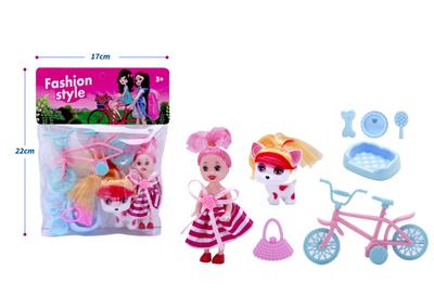 高档3.5寸美少女带美发狗、手提包、自行车、狗盆配件 - OBL10432844