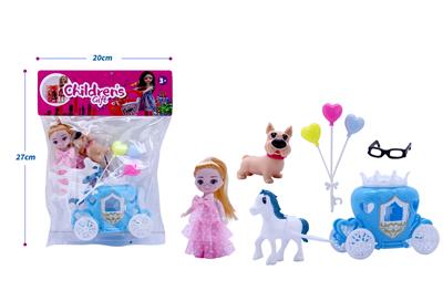 新款3.5寸时尚娃娃带宠物狗、眼镜、气球、马拖车配件 - OBL10432875