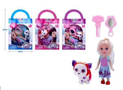 新款6寸冰雪美少女带宠物狗、梳子、镜子配件 - OBL10432883