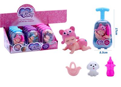 新款可爱拉箱搪胶爬娃带宠物狗、手提包、奶瓶配件 12PCS 3款混装 - OBL10432979