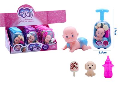 新款可爱拉箱搪胶爬娃带宠物狗、奶瓶、冰淇淋配件 12PCS  3款混装 - OBL10432983
