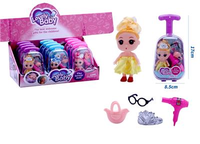 新款可爱拉箱3.5寸小迷糊娃带吹风机、手提包、皇冠、眼镜配件 12PCS 3款混装 - OBL10432985