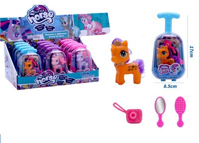 新款可爱拉箱搪胶皇冠小马带手提包、梳子、镜子配件 12PCS 3款混装 - OBL10432989