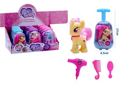 新款可爱拉箱搪胶水果小马带吹风机、梳子、镜子配件 12PCS 3款混装 - OBL10432997