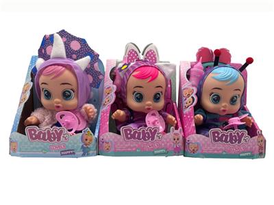 豪华版第19代10寸搪胶带四声音乐cry Babies-Tutti Fritti带流眼泪功能，带吸水奶瓶，带奶嘴  。毛绒带加暖功能。衣服2件套2款混装3款混装 - OBL10433122