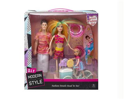 高档11.5寸实身活手芭比和空身男人3寸仔冲浪套装冰淇淋单车 - OBL10433162