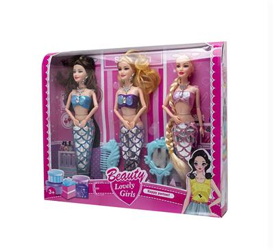 高档11.5寸实身关节人鱼芭比3只装带梳子镜子 - OBL10433184