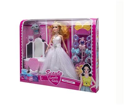 高档11.5寸实身9关节婚纱芭比带打扮吸塑配件狗狗梳妆台套装 - OBL10433186