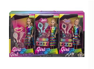 高档11.5寸实身活手彩虹珠片芭比系列带吸塑配件 3PCS - OBL10433222