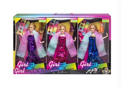 高档11.5寸实身活手彩虹珠片芭比系列带吸塑配件 3PCS - OBL10433226