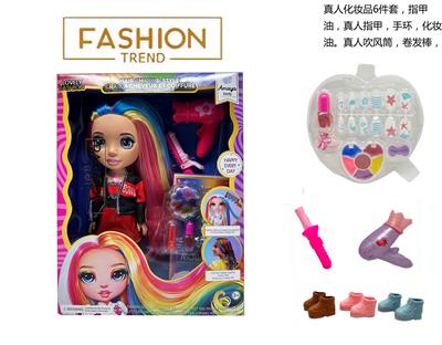 高端彩妆系列 14寸搪胶带灯光音乐主题曲Rainbow High惊喜彩虹高中带  美甲，发夹。彩妆油  12件套 - OBL10434008