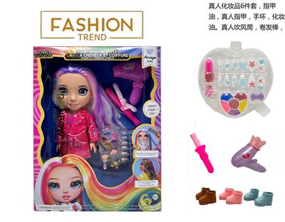 高端彩妆系列 14寸搪胶带灯光音乐主题曲Rainbow High惊喜彩虹高中带  美甲，发夹。彩妆油  12件套 - OBL10434009