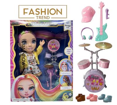 高端彩妆系列 14寸搪胶带灯光音乐主题曲Rainbow High惊喜彩虹高中带  锣鼓音乐器材8件套 - OBL10434011