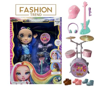 高端彩妆系列 14寸搪胶带灯光音乐主题曲Rainbow High惊喜彩虹高中带  锣鼓音乐器材8件套 - OBL10434012