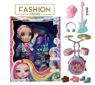 高端彩妆系列 14寸搪胶带灯光音乐主题曲Rainbow High惊喜彩虹高中带  锣鼓音乐器材8件套 - OBL10434013
