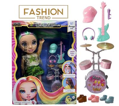 高端彩妆系列 14寸搪胶带灯光音乐主题曲Rainbow High惊喜彩虹高中带  锣鼓音乐器材8件套 - OBL10434016