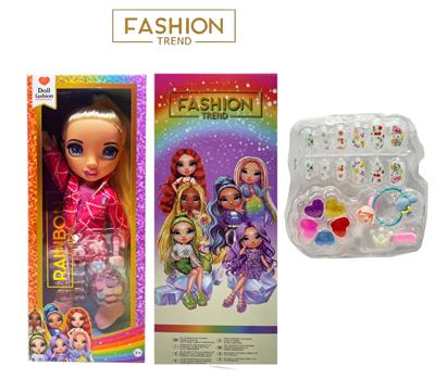 高端彩妆系列 16寸硬吹瓶带灯光音乐主题曲Rainbow High惊喜彩虹高中带  美甲，发夹。彩妆油  5件套 - OBL10434034