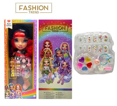 高端彩妆系列 16寸硬吹瓶带灯光音乐主题曲Rainbow High惊喜彩虹高中带  美甲，发夹。彩妆油  5件套 - OBL10434037