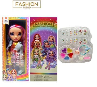 高端彩妆系列 16寸硬吹瓶带灯光音乐主题曲Rainbow High惊喜彩虹高中带  美甲，发夹。彩妆油  5件套 - OBL10434038