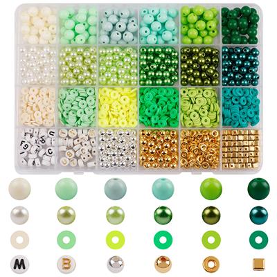 8mm圆珠+6mm珍珠+软陶片+字母珠+6mm金银珠+隔珠+线（24格） - OBL10437567