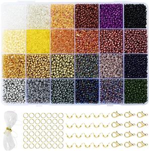 3mm米珠+龙虾扣圈包扣+线（24格） - OBL10437615