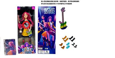 K-POP 猎魔女团真人版11.5寸12关节实身带七彩灯光主题曲Rumi鲁米打歌芭比带金貂卡片一张带摇滚吉他 - OBL10449392