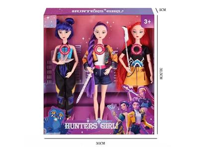 K-POP 猎魔女团真人版11.5寸12关节实身带七彩灯光主题曲Rumi鲁米打歌芭比带武器3人混装 - OBL10459260