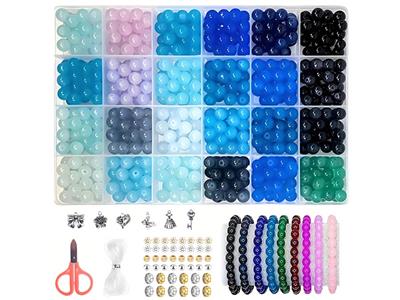 8mm玻璃珠+4mm金银珠+隔珠+吊坠+剪刀+线（24格） - OBL10466477