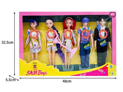 11.5寸实身11关节K-POP猎魔男团猎魔女团娃娃5只装带配件（带灯光音乐） - OBL10467656