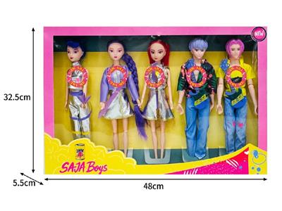11.5寸实身11关节K-POP猎魔男团猎魔女团娃娃5只装带配件（带灯光音乐） - OBL10467662