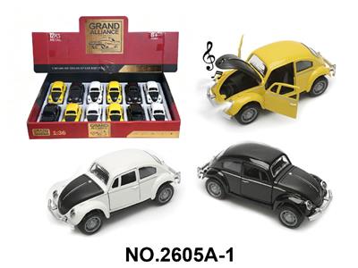 1:36 回力合金车模-甲壳虫（12只/展示盒）带灯光音乐                       3色混装 - OBL10468439
