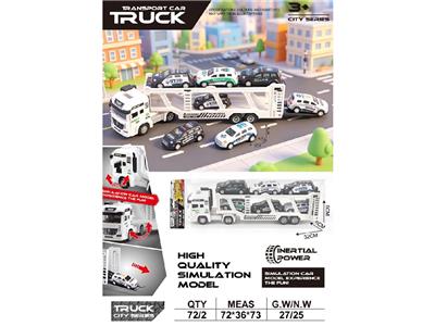 高品质仿真模型惯性车双层警车运输车
（配6只金属回力车） - OBL10470957
