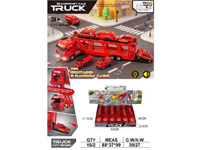 高品质仿真模型惯性车双层消防运输车
（带灯光音乐 包电AG13 3粒 配6只ABS滑行车） - OBL10470992
