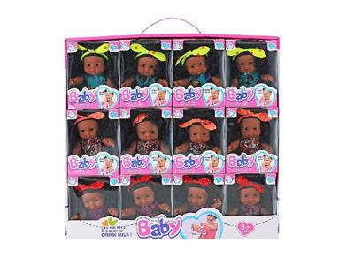 新款8寸时尚搪胶黑肤肥童女孩带蝴蝶在3款混装12PCS - OBL10482403