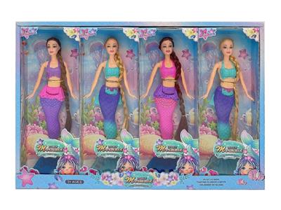 11.5寸9关节实身长鞭美人鱼芭比。4款4PC - OBL10484466