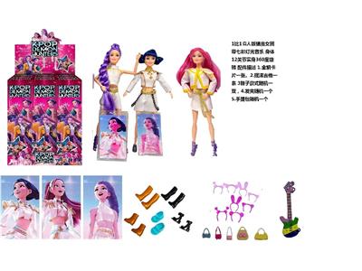 K-POP 猎魔女团真人版11.5寸9关节实身带七彩灯光主题曲鲁米佐依米拉儿唱歌芭比带金貂卡片一张带摇滚吉他带发夹带手提包3款9PC混装 - OBL10484625