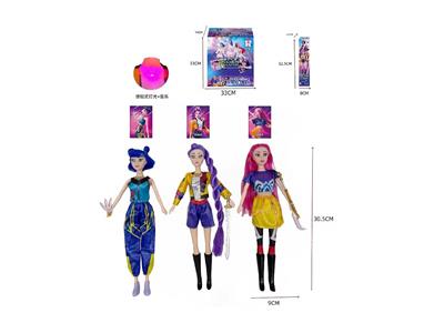 猎魔女团 K-POP 带七彩灯光音乐带卡片带猎魔刀，猎魔剑。猎魔叉 11寸13关节实身盲盒包装 12PCS - OBL10484652