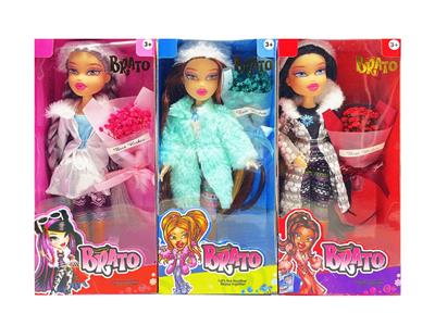 BRATZ 冬天系列10寸大脚大腿实身毛绒大头贝兹娃娃带一束真花 - OBL10485046