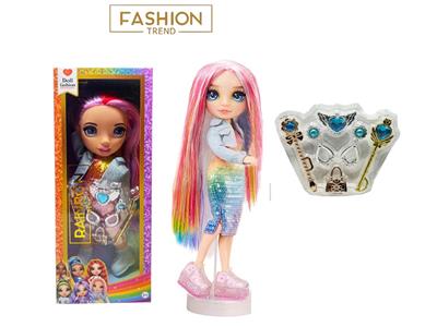 高端饰品系列  16寸搪胶带灯光音乐主题曲Rainbow High惊喜彩虹高中带耳环，戒指，手提包。魔术棒 5件套 - OBL10486968